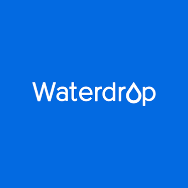 Waterdrop company logo on blue background – leading water purification and filtration brand focused on clean, healthy drinkin