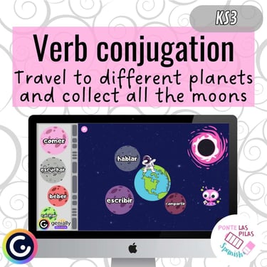 Spanish verbs conjugation game in the space