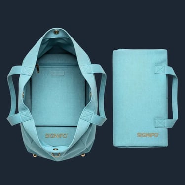Tas tote SIGNIFO ringan warna Laguna yang dapat dilipat, sempurna untuk kebutuhan travel dan liburan mewah.