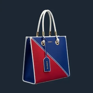 Tote bag kanvas tema maritim klasik warna biru benhur, merah, dan putih dari SIGNIFO.