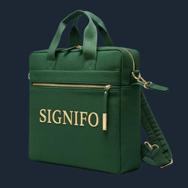 Tas kerja ransel konvertibel berwarna hijau fuji dengan gagang atas dan detail logo emas