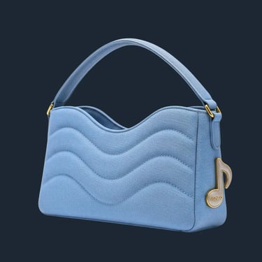 Tas bahu berwarna Biru Telur Asin dengan siluet bergelombang dan tali terintegrasi di latar belakang putih.