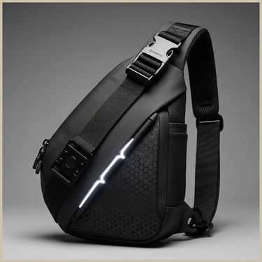 Tas sling SIGNIFO ONYX GHOST II hitam dengan pola heksagonal dan strip reflektif.