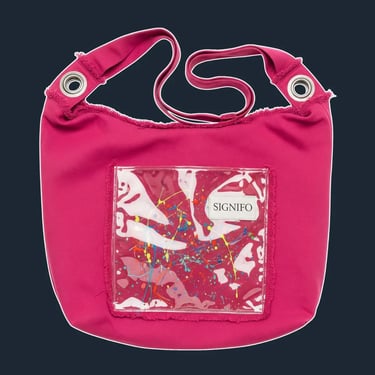 A large, oversized, and completely unstructured 'slouch' bag, made from a single large piece of canvas, with raw, frayed edge