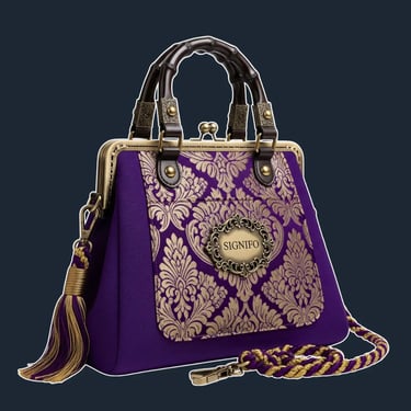 A structured, formal tote with a slightly flared 'trapeze' silhouette and a decorative top frame.
