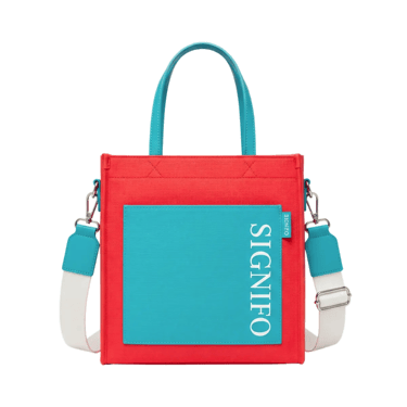 A structured, geometric tote with a clean, rectangular shape and sharp, defined edges.