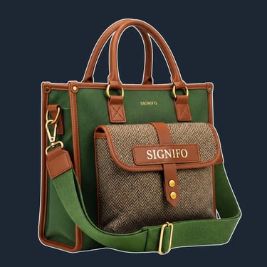 A sturdy, structured tote with a classic, rectangular 'field bag' silhouette, reinforced with leather trim.