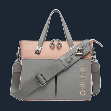A highly geometric and structured tote with a sharp, rectangular shape and a distinctive, asymmetrical color-blocked flap