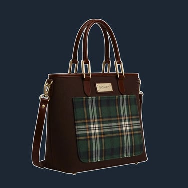 A classic, structured tote with a slightly trapezoidal shape, exuding timeless elegance.