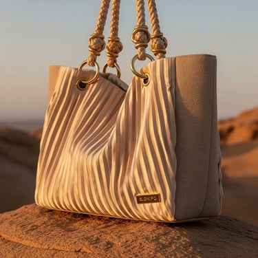 Inspirasi desain tas tote dari kanvas SIGNIFO dengan detail lipit seperti gurun pasir.