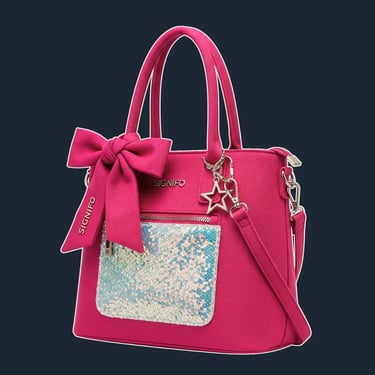 A medium-sized, structured tote with a slight 'A-line' flare and a playful, oversized bow attached to one handle.