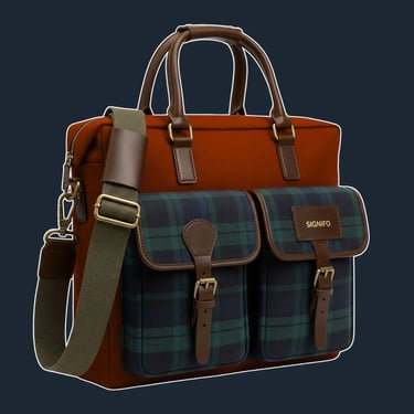 A structured, vertical 'briefcase' tote with a top flap, multiple compartments, and a sturdy, professional silhouette.