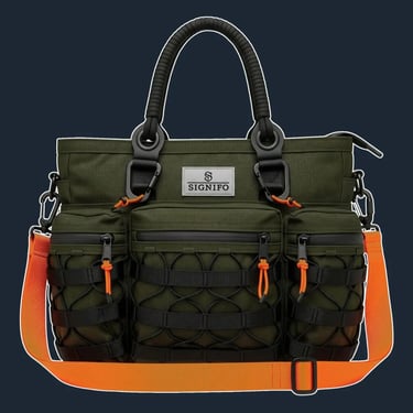 A highly functional, multi-pocket tote with a rigid, self-supporting structure.