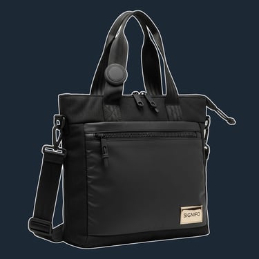 A sleek, minimalist, and lightweight tote with a slightly padded body for structure and device protection.