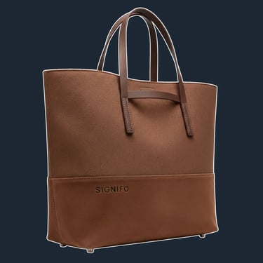 A sleek, minimalist north-south tote with a clean, seamless appearance and an open top.