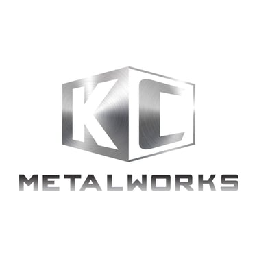 Metallic silver perspective logo for a metalworks business