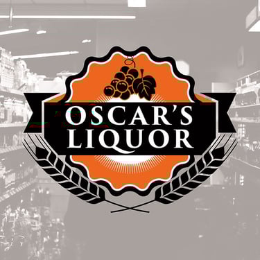 Orange and black Logo with elements of wheat and grapes for a liquor store with