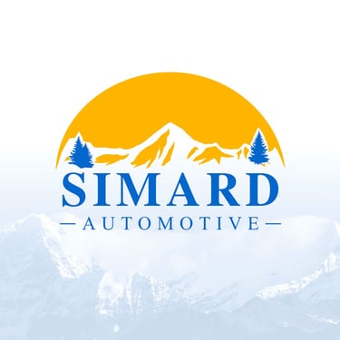 Simard Automotive logo with a yellow sun over white mountains, blue trees, and text, reflecting the brand’s Alaskan roots.