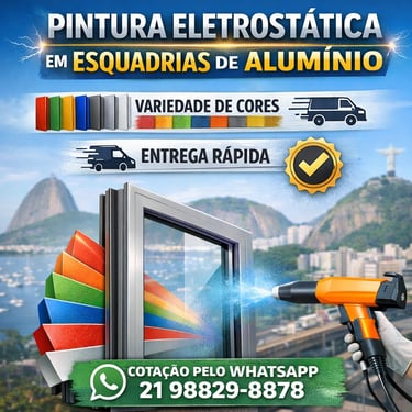Serviço de pintura eletrostática em esquadrias de alumínio com variedade de cores e entrega rápida.