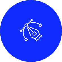 a blue and white icon of a man in a suit