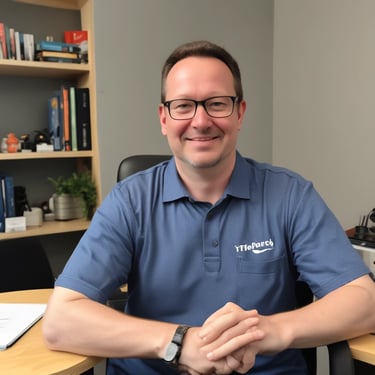 A professional technician assisting a client with computer hardware in a modern office.