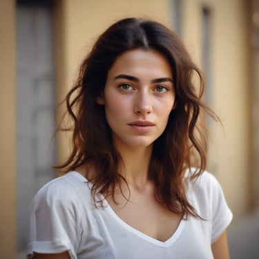 A tri-fold brochure mockup is depicted with a minimalist design. It features clean lines and a modern aesthetic with a grayscale color scheme. The front side has an 'MF' logo, and there's an abstract spiral image on one of the panels.