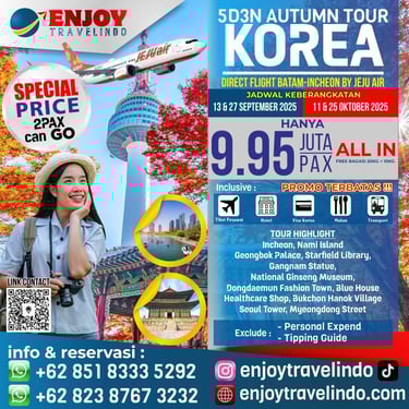tour korea, paket tour korea, paket tur hemat korea, tour batam korea, 5H4M tour korea, tour  murah