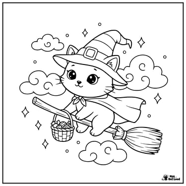 halloween witch cat coloring page