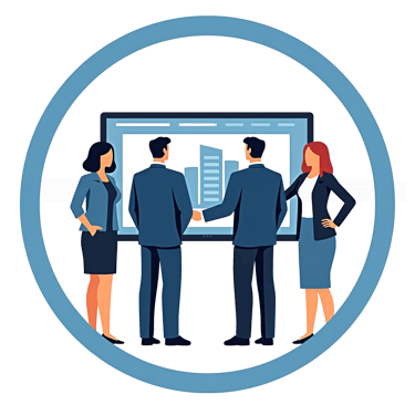 a group of people standing around a board