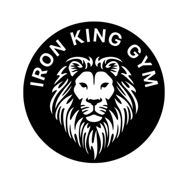 a lion head with the words iron king gym gym gym equipment