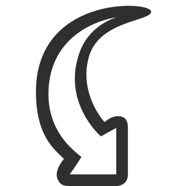 a crescent shaped arrow pointing up to the left side of a crescent