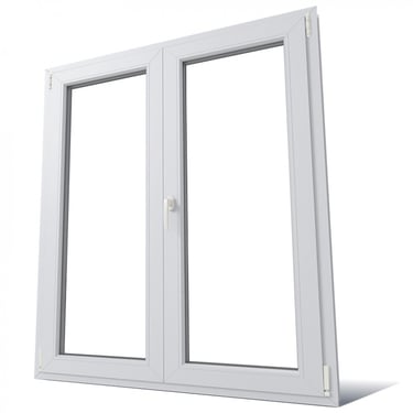 a white double - hung window with a white frame
