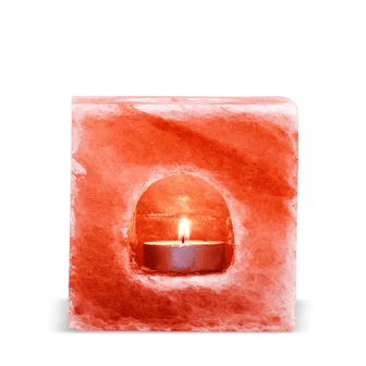 Pink salt candle holder square carved style