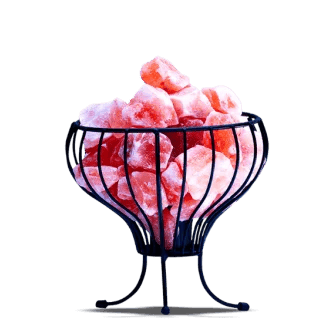 Extra-thick pink salt block on iron display stand