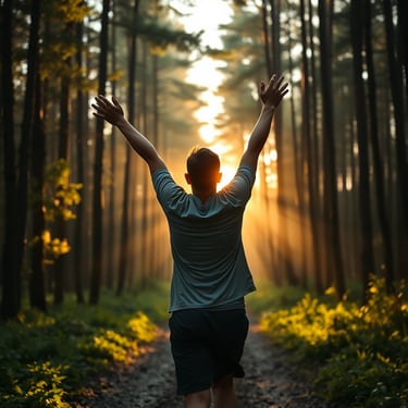 coureur joyeux en forêt