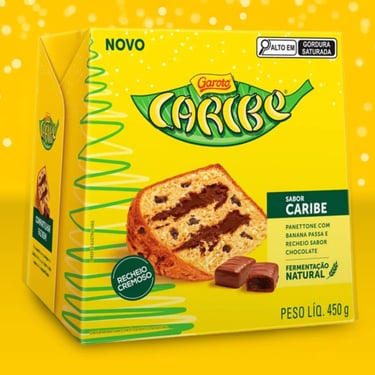 Panettone Caribe Garoto com banana passa e recheio de chocolate