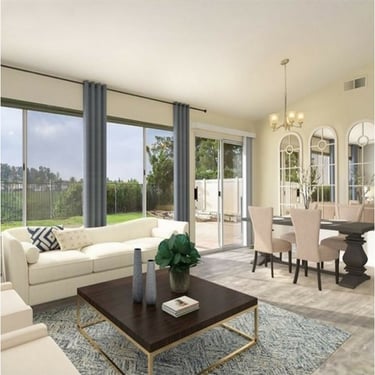 a living room with a couch and a table