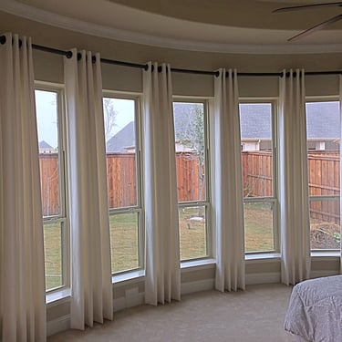 Grommet drapery curtains custom curved rod kasmir fabric