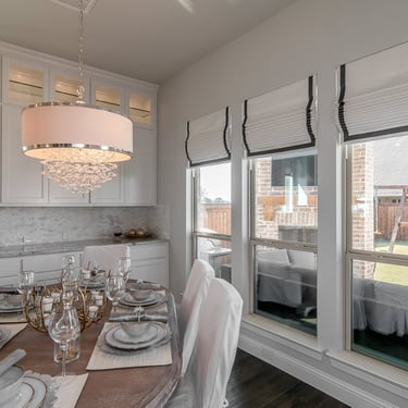 Custom Roman Shades Blackout lined with gray edge banding