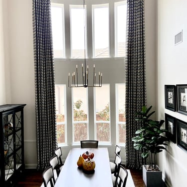 Extra Long 2 story drapery panels french pleated custom hardware