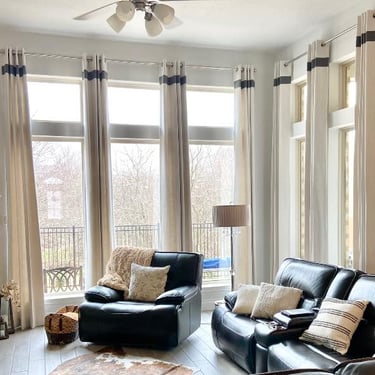 Grommet Drapery Curtains with gray accent band custom hardware Trend Fabric