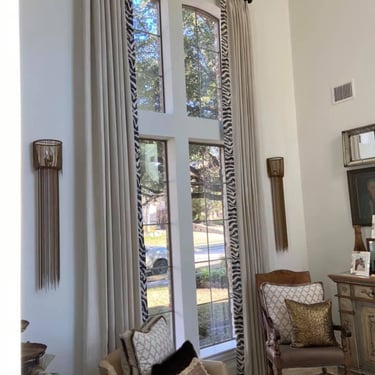Custom French pleated drapery curtain panels Trend Fabric custom hardware