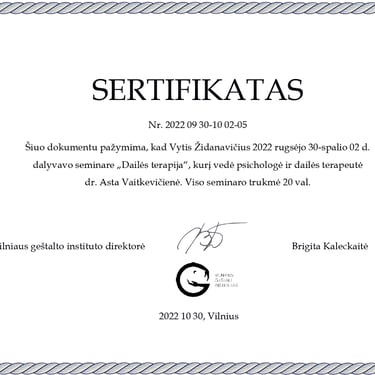 Vyčio Židanavičiaus kvalifikacijos kėlimo sertifikatas