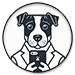 Icon of a cartoon dog with a smart phone.