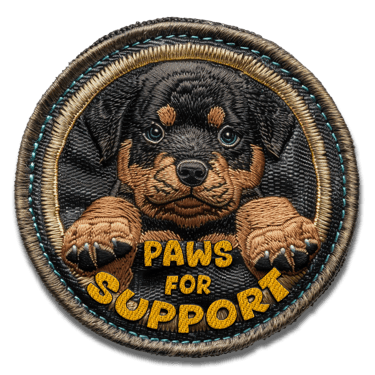 Embroidered puppy patch "PAWS FOR SUPPORT" Art by ai&me