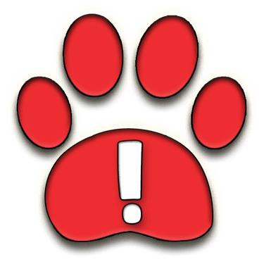 red dog print icon with exclamation point