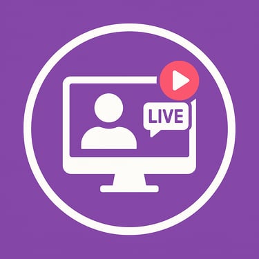 Icono de pantalla con cámara que representa sesión en vivo
