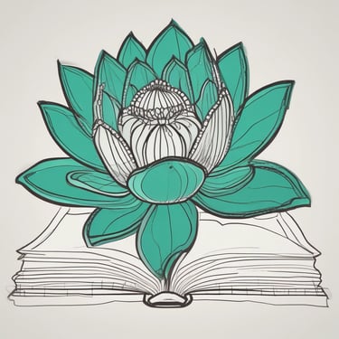 a simple green line drawing of an open lotus flower with two stamen as a brown lines slightly curved