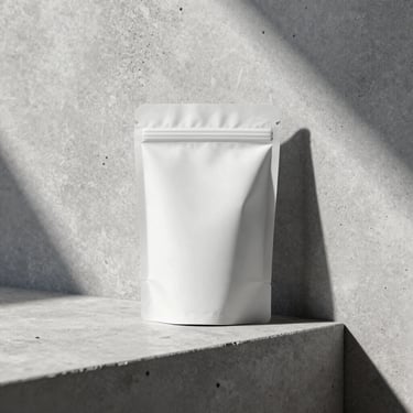 Minimalist supplement packaging on raw concrete, architectural shadows, clean aesthetic