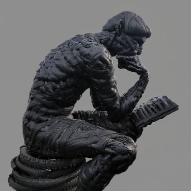 ''Le Poete' sculpture made from recycled bike tyres.